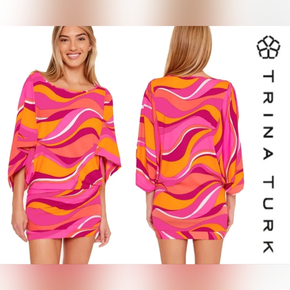 Trina Turk VIVID VISTA Tunic Swim Coverup Beach Resort Dress Sz L